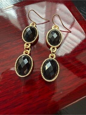 Black Faceted Double-Drop Dangle Earrings